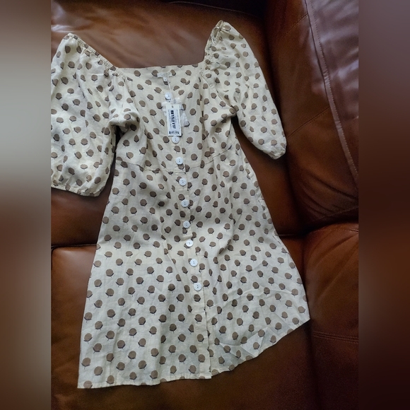 Rylee + Cru - Bardot Dress - Shell Bud M Medium Nwt Puff Sleeve - Picture 2 of 5